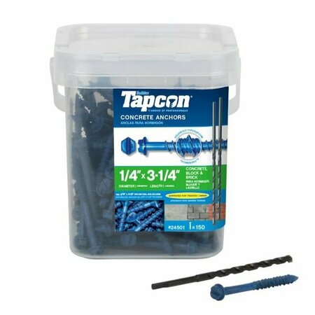 TAPCON 1/4-inch x 3-1/4-inch Climaseal Blue Slotted Hex Head Concrete Screw Anchors, 150PK 24501CH